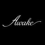 Minimalist Awake Concept brand logo featuring white cursive script typography centered on a solid black background.