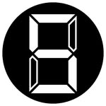 Eight brand logo featuring a white digital seven-segment display forming the number eight inside a solid black circle.