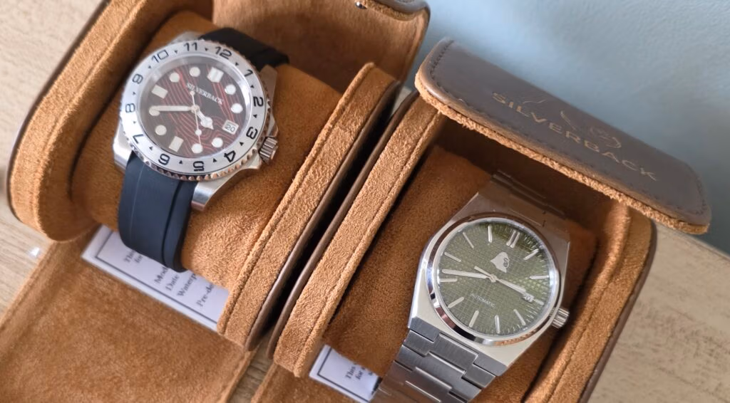 Review: Silverback Watches Interceptor Side view of the Interceptor’s rounded-square case showing the brushed sides, polished chamfered bezel and flush integrated bracelet