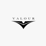 Valour brand logo featuring elegant uppercase typography above a sharp, stylized winged V emblem on a light background.